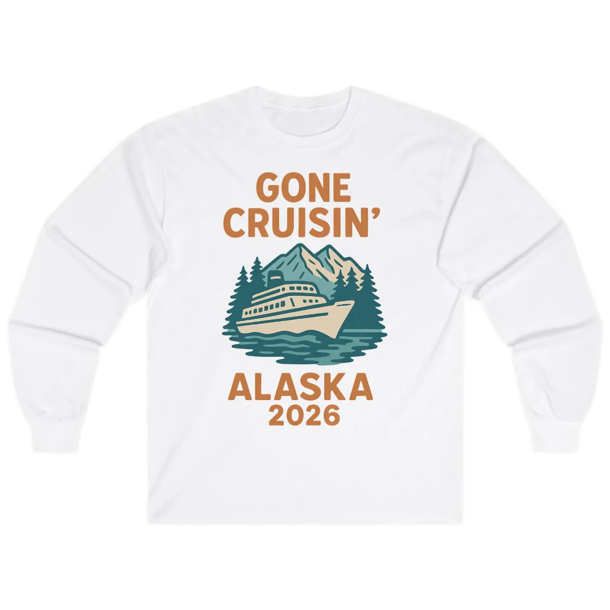 Gone Cruisin' Alaska 2026 Scenic Mountain Ship Long Sleeve in White