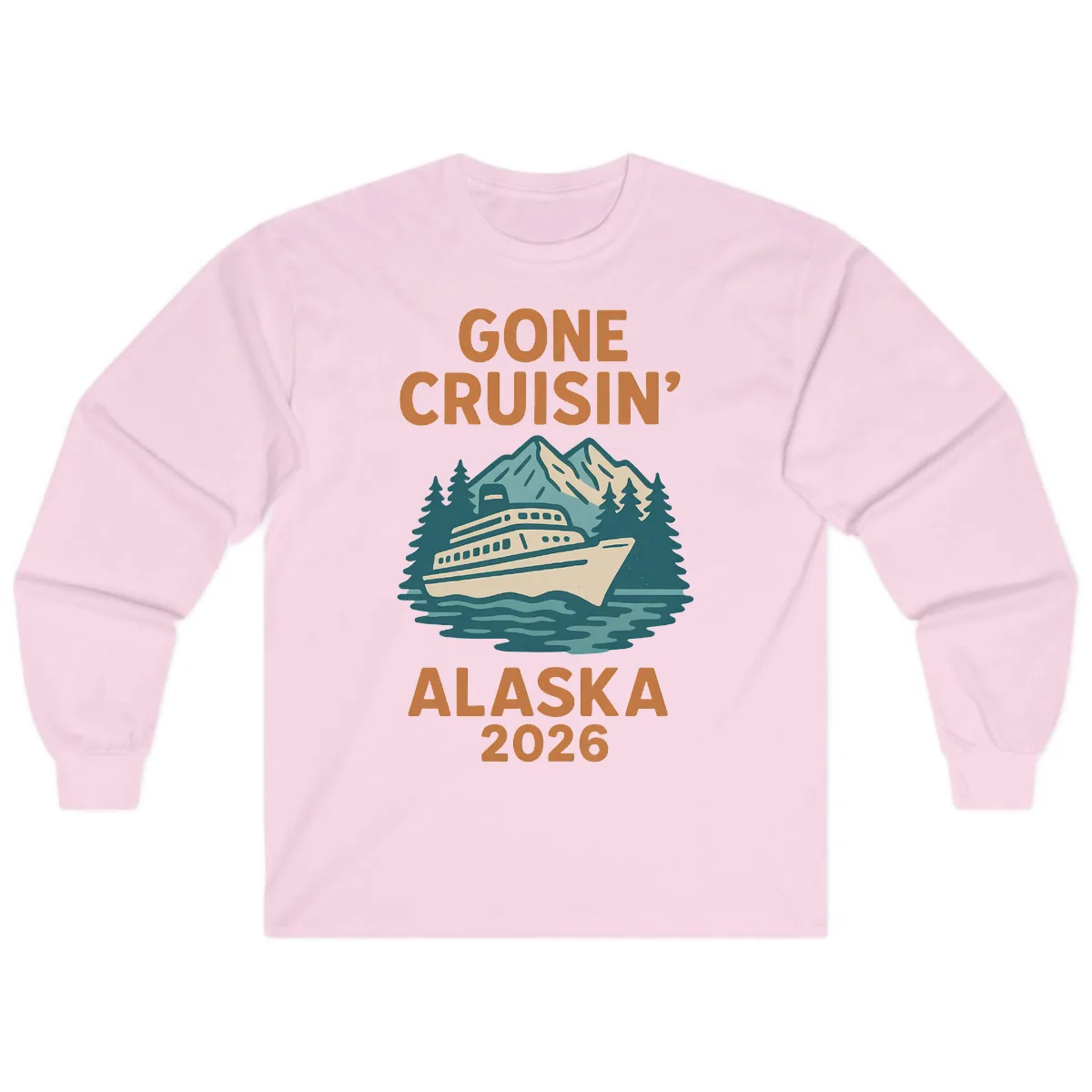 Gone Cruisin' Alaska 2026 Scenic Mountain Ship Long Sleeve in Light Pink