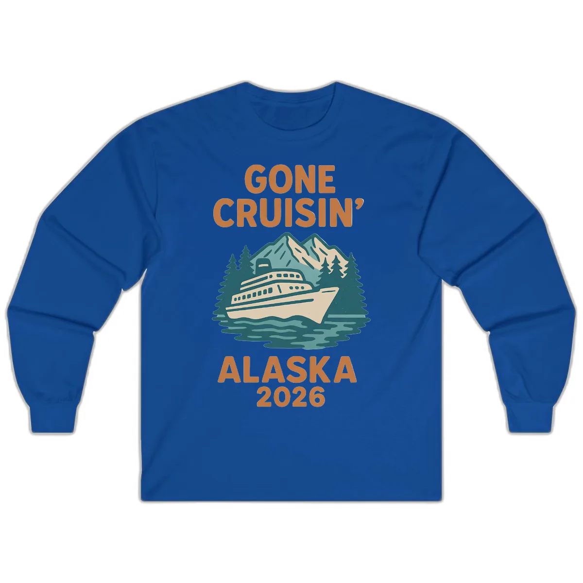 Gone Cruisin' Alaska 2026 Scenic Mountain Ship Long Sleeve in Royal