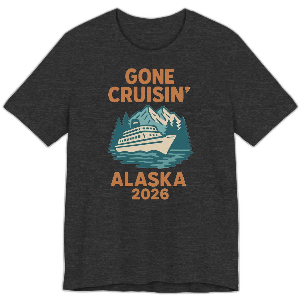 Gone Cruisin' Alaska 2026 Scenic Mountain Ship Premium T-Shirt in Dark Grey Heather