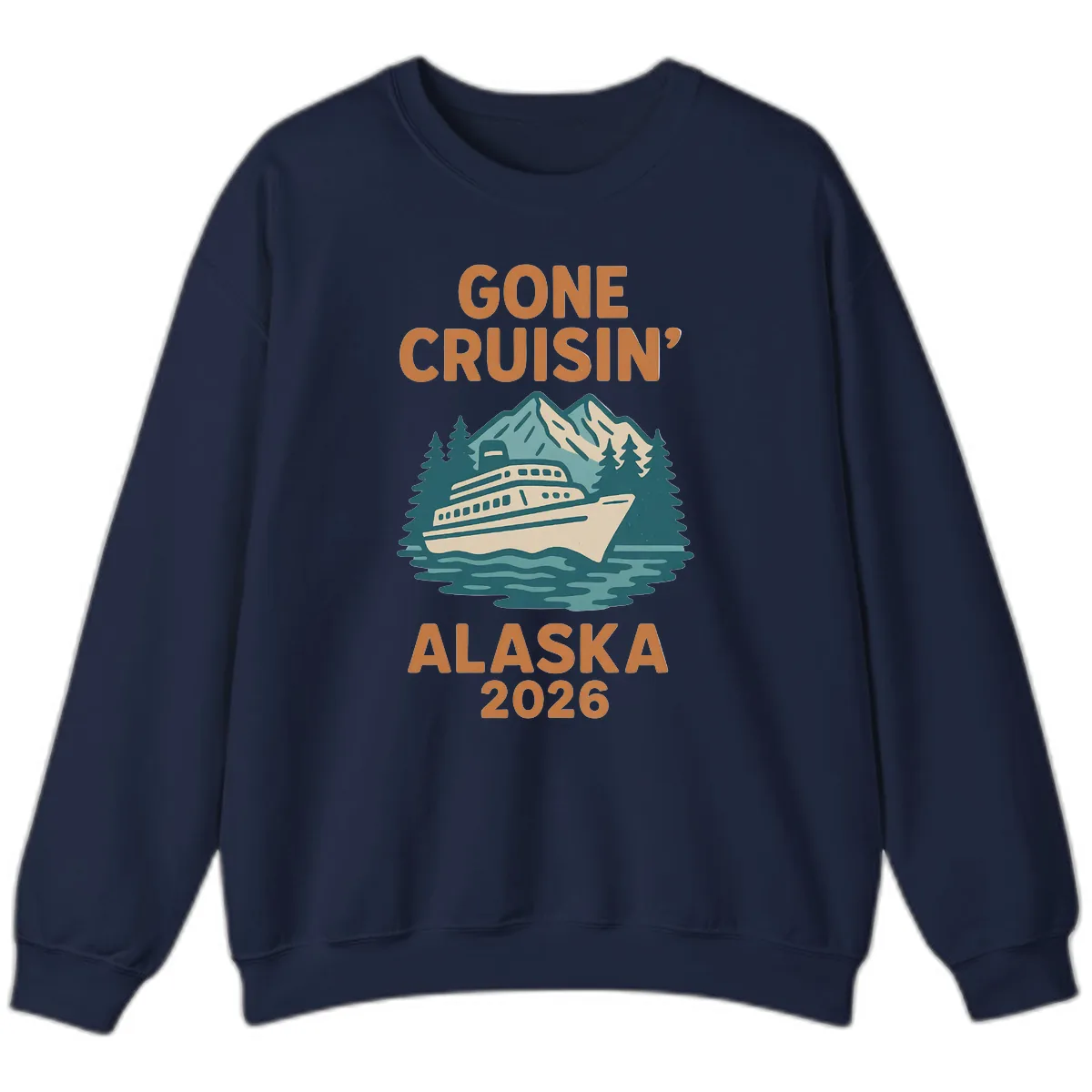 Gone Cruisin' Alaska 2026 Scenic Mountain Ship Sweatshirt in Navy