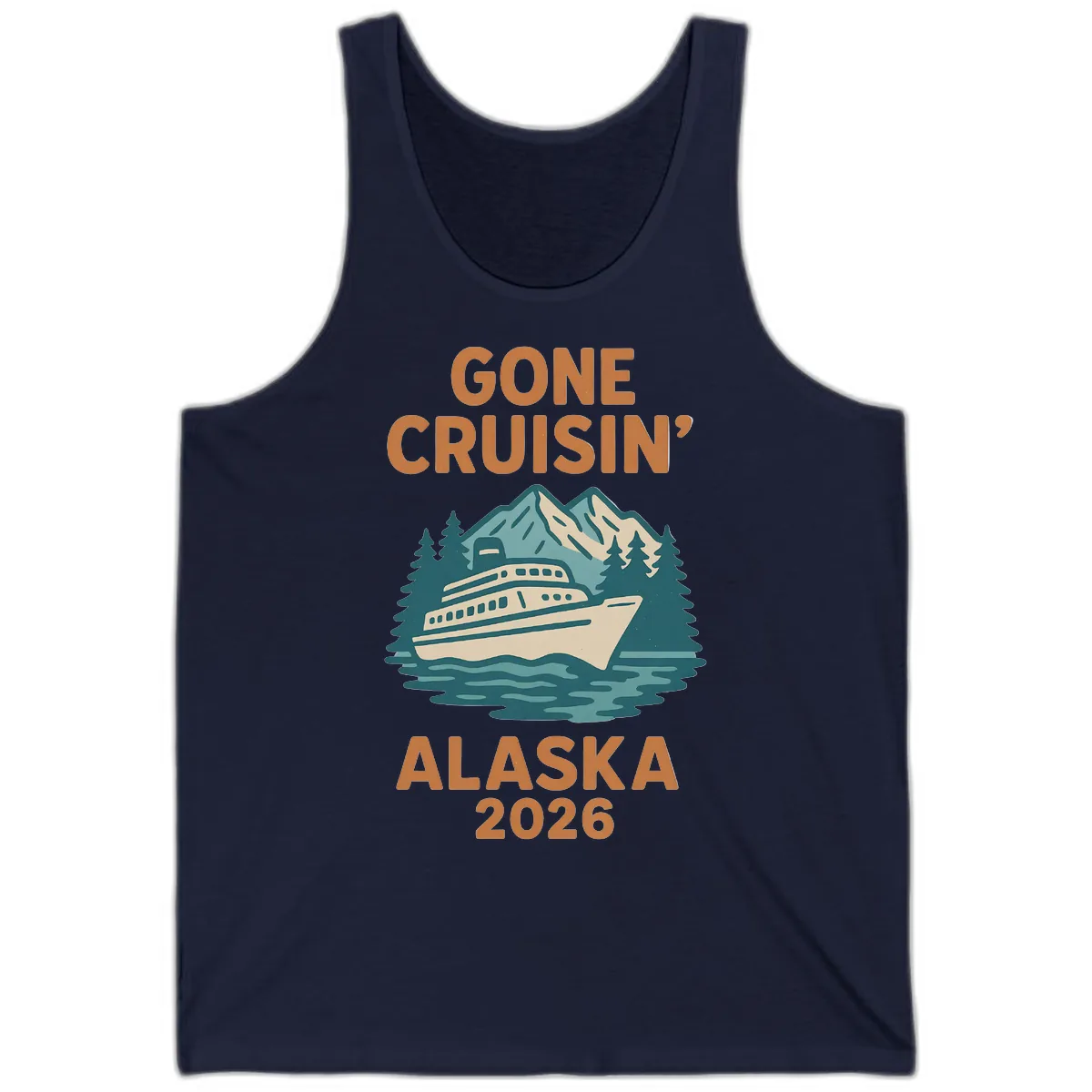 Gone Cruisin' Alaska 2026 Scenic Mountain Ship Tank in Navy