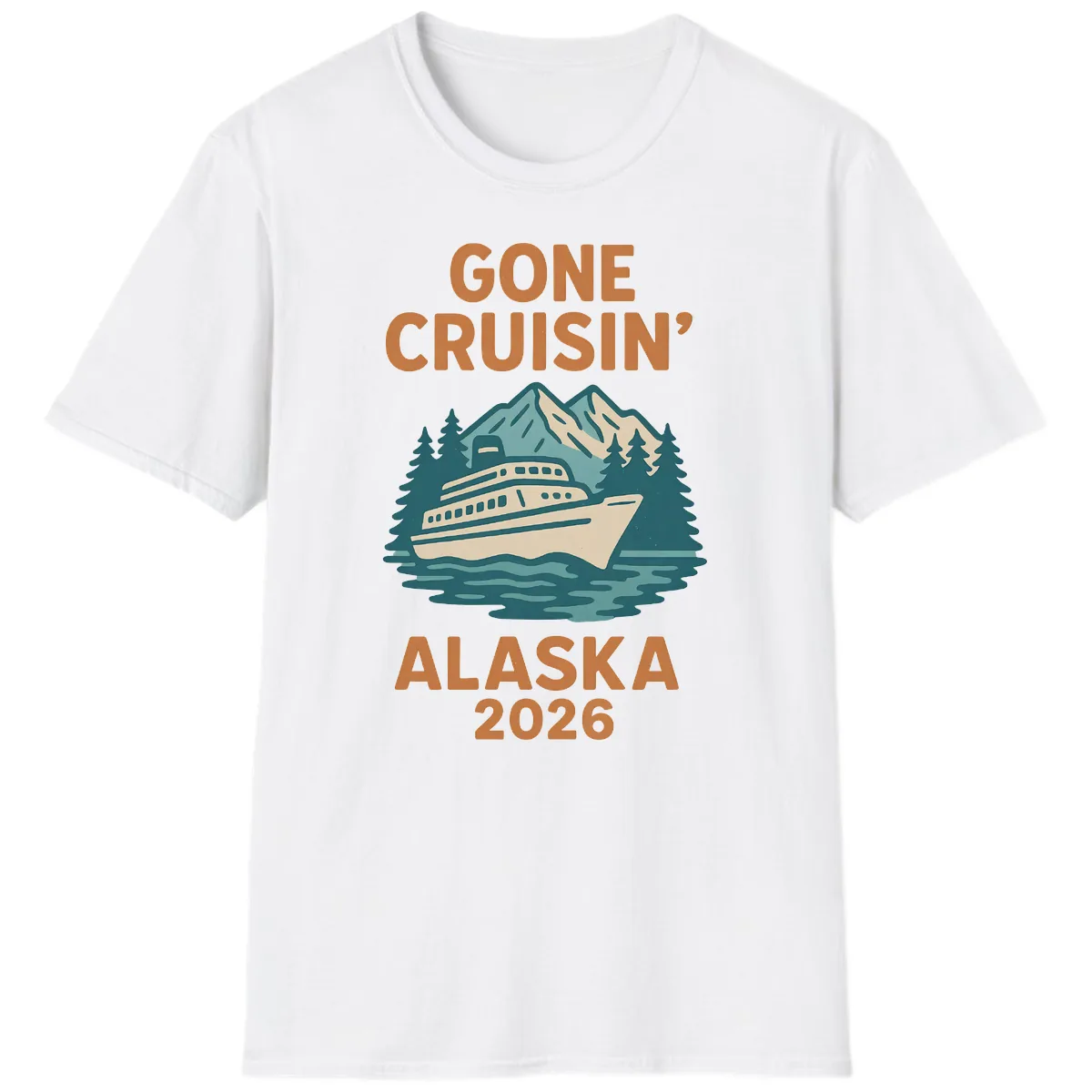 Gone Cruisin' Alaska 2026 Scenic Mountain Ship T-Shirt in White