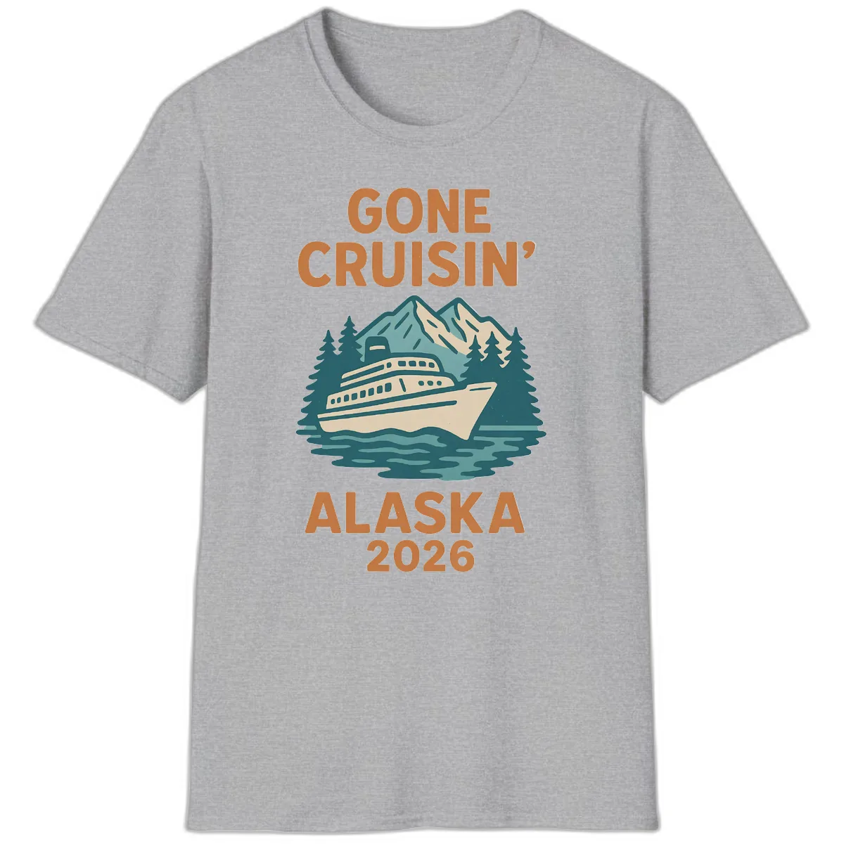 Gone Cruisin' Alaska 2026 Scenic Mountain Ship T-Shirt in Sport Grey