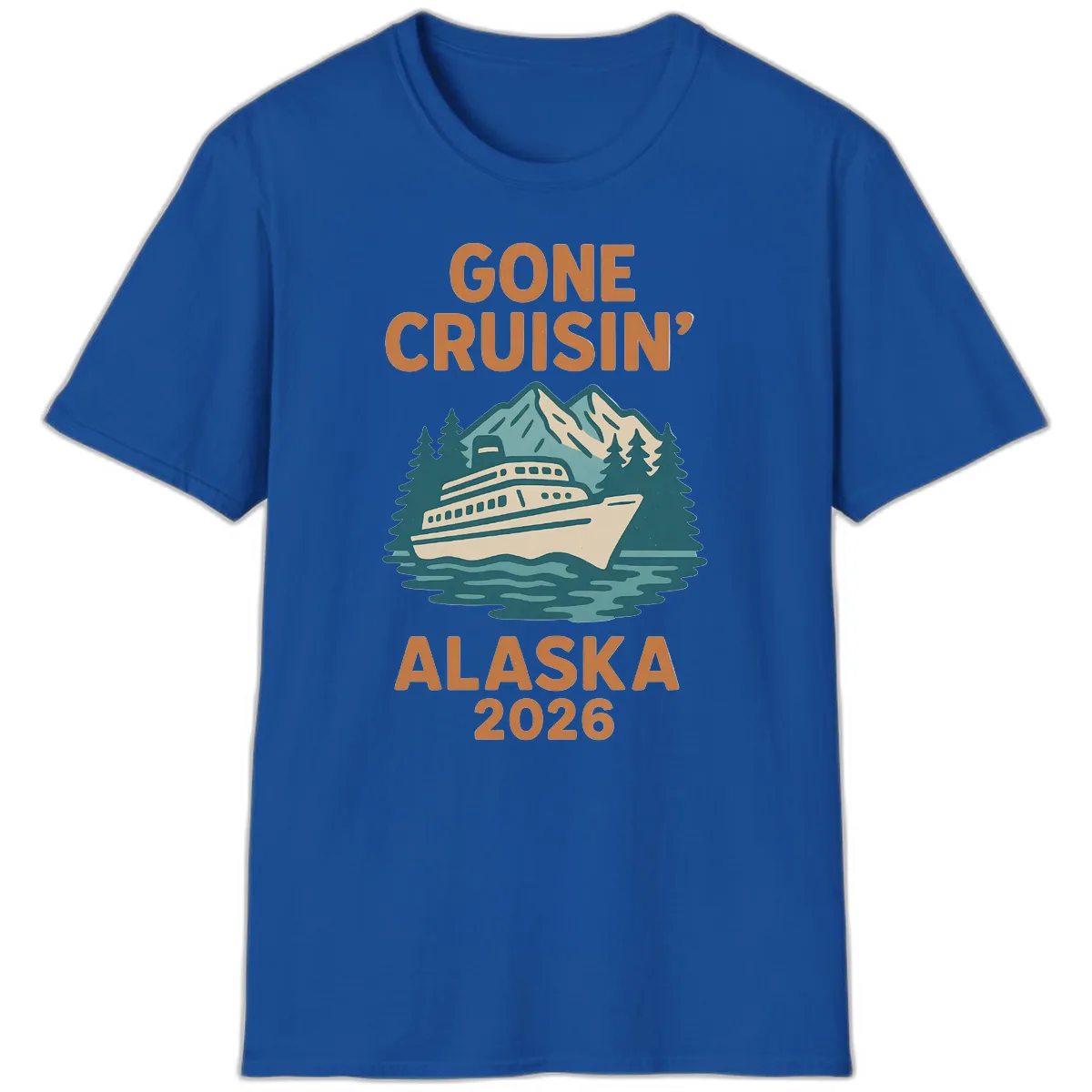 Gone Cruisin' Alaska 2026 Scenic Mountain Ship T-Shirt in Royal