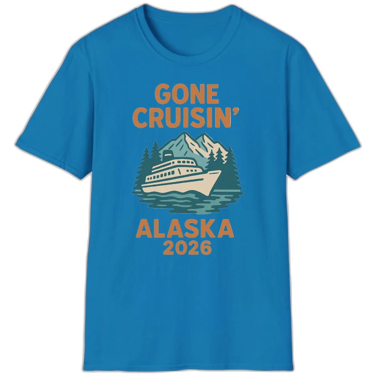 Gone Cruisin' Alaska 2026 Scenic Mountain Ship T-Shirt in Sapphire