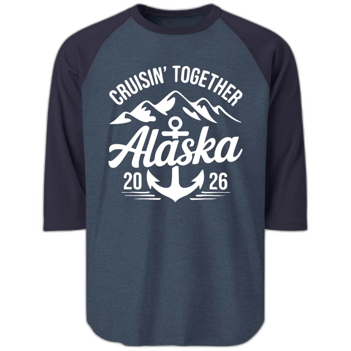 Cruisin' Together Alaska 2026 Anchor Design Raglan 3/4 in Heather Denim Navy