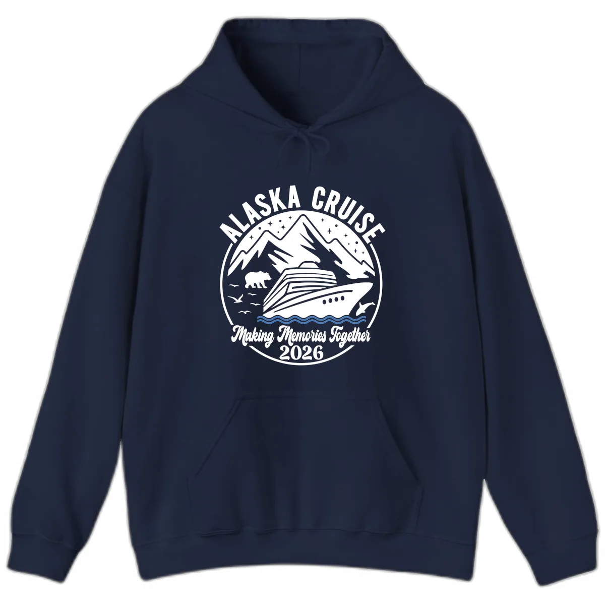 Minimalist Nautical Double Blue Ocean Waves Graphic Hoodie in Navy