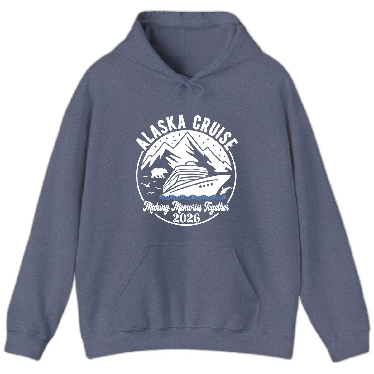 Minimalist Nautical Double Blue Ocean Waves Graphic Hoodie in Heather Navy