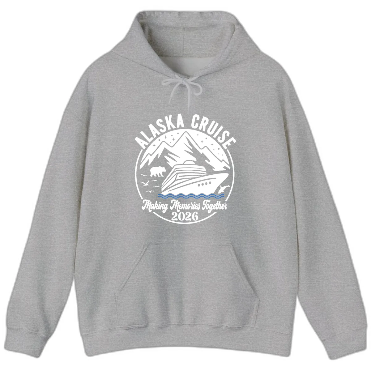 Minimalist Nautical Double Blue Ocean Waves Graphic Hoodie in Sport Grey