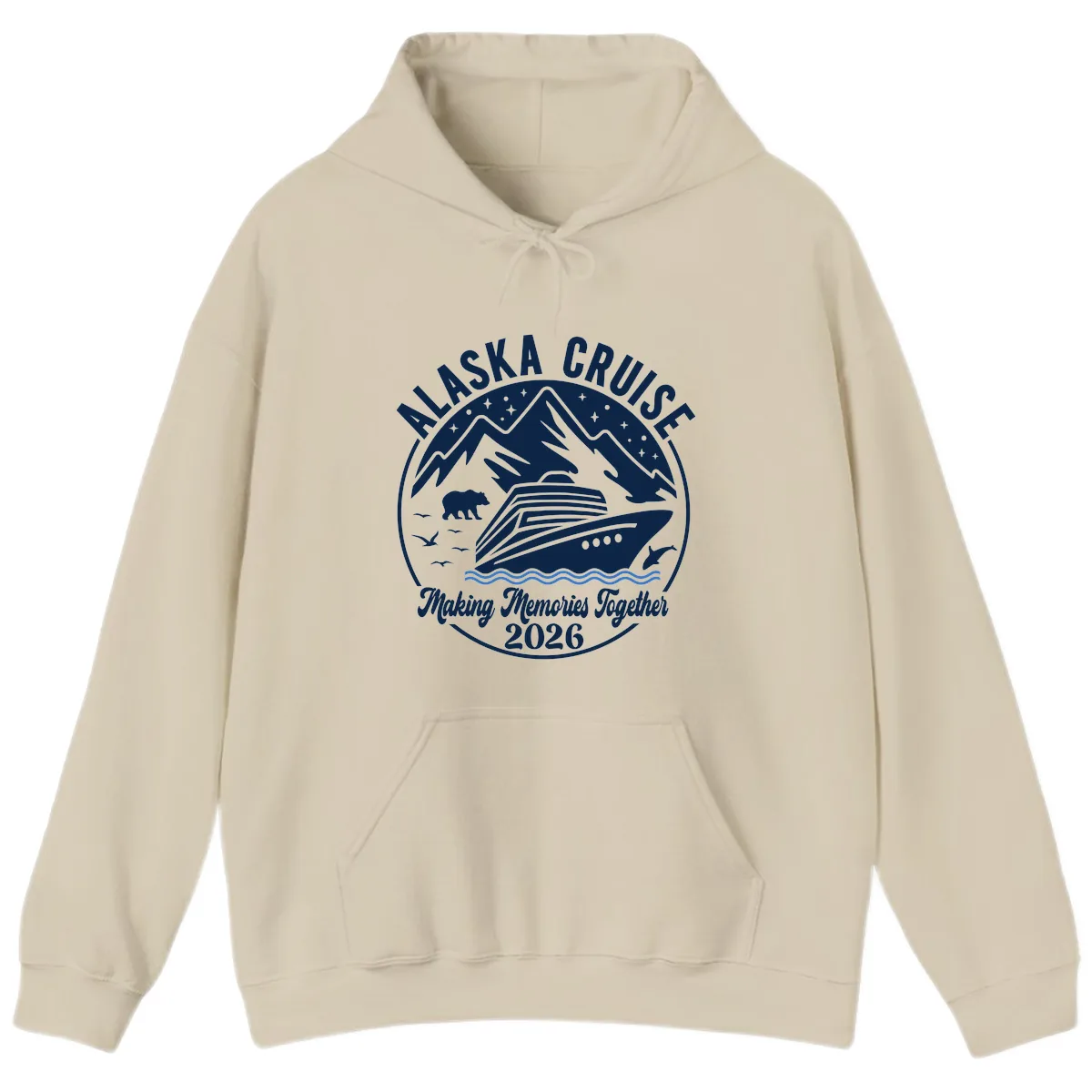 Minimalist Nautical Double Blue Ocean Waves Graphic Hoodie in Sand