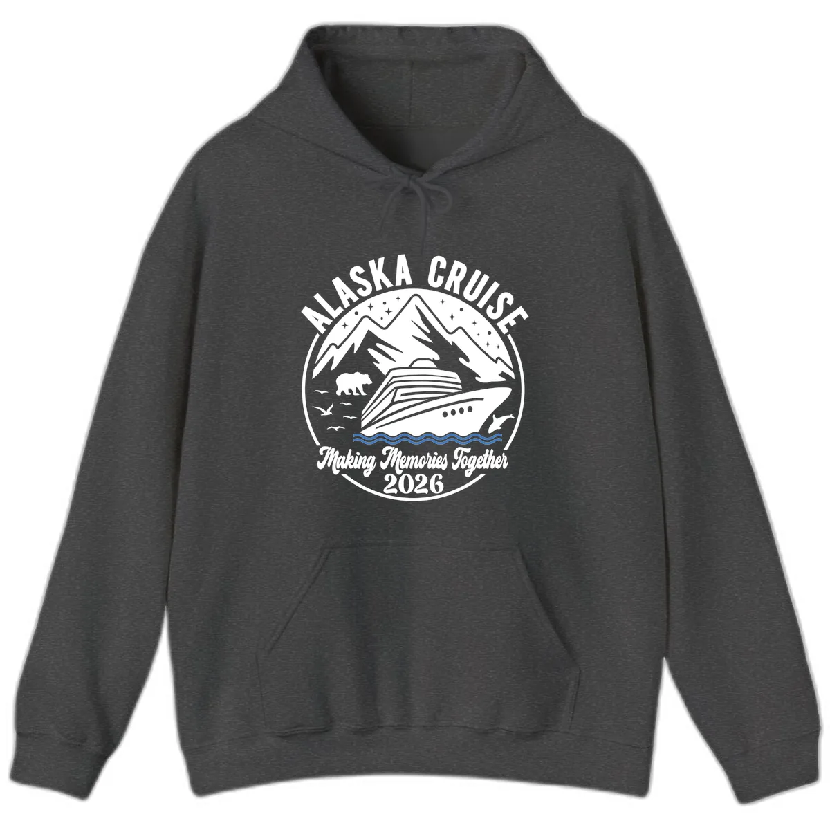 Minimalist Nautical Double Blue Ocean Waves Graphic Hoodie in Dark Heather
