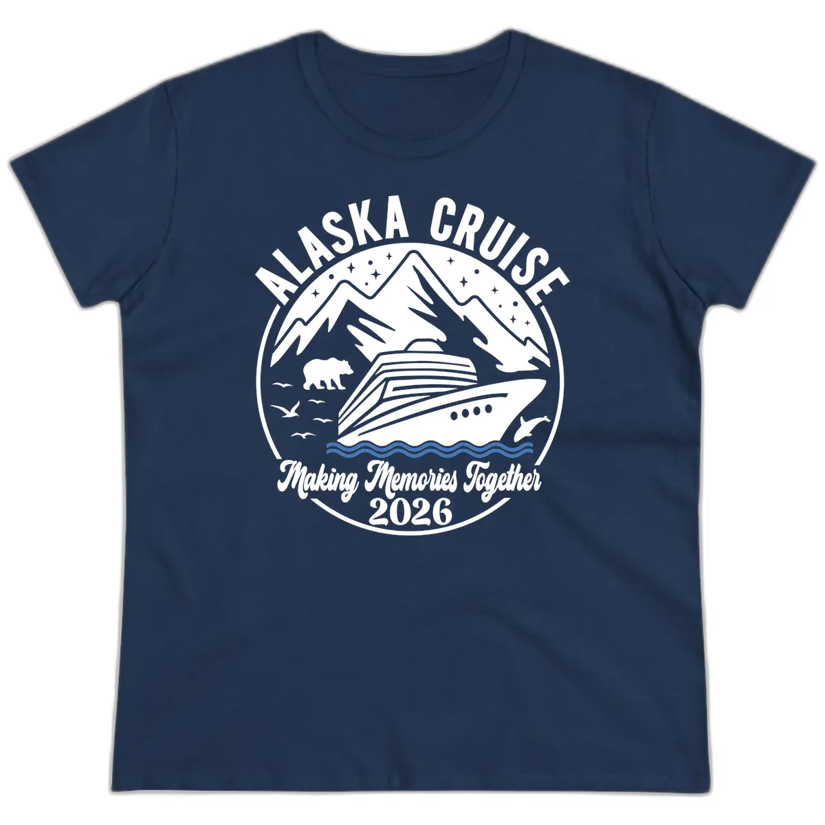 Minimalist Nautical Double Blue Ocean Waves Graphic Ladies Tee in Navy