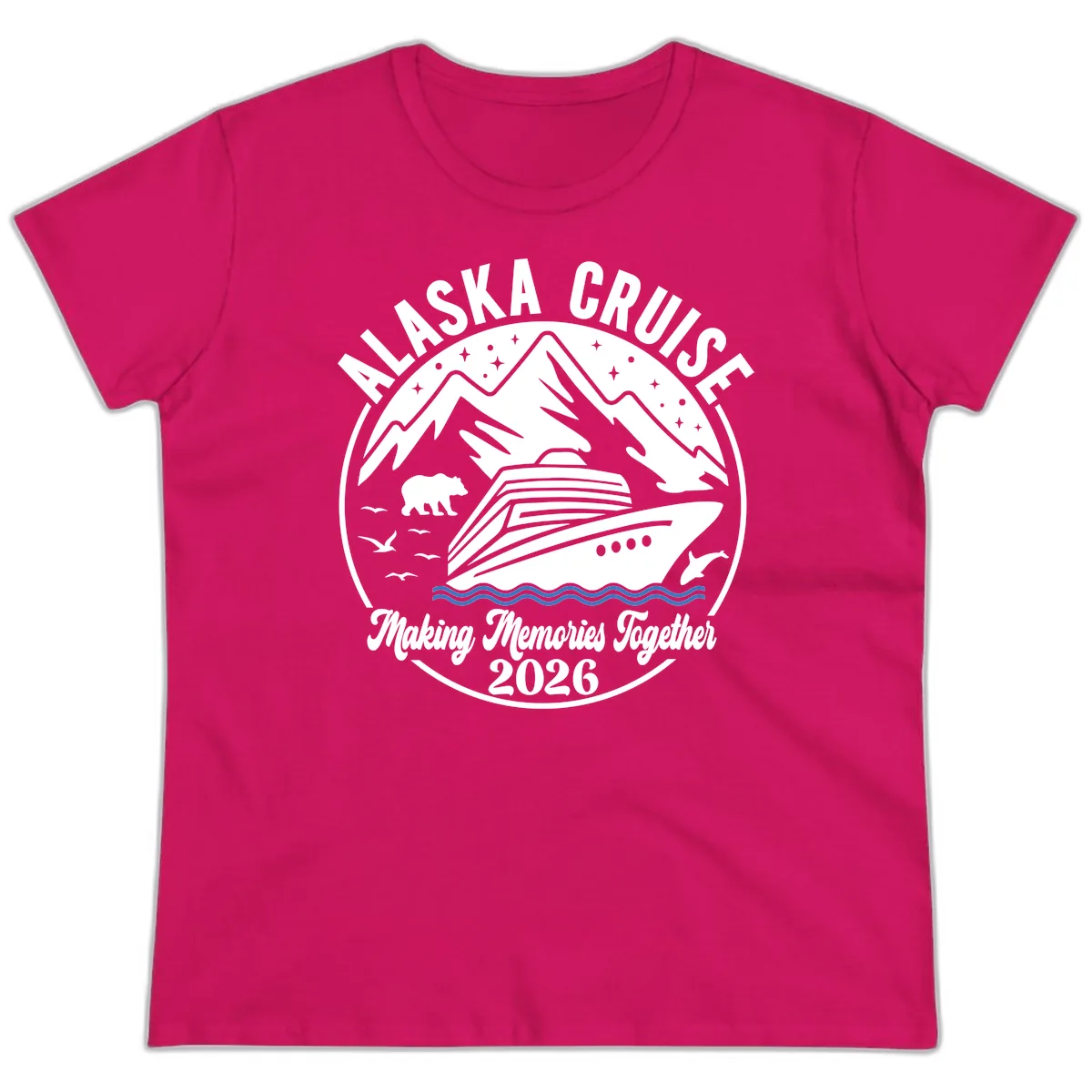 Minimalist Nautical Double Blue Ocean Waves Graphic Ladies Tee in Heliconia