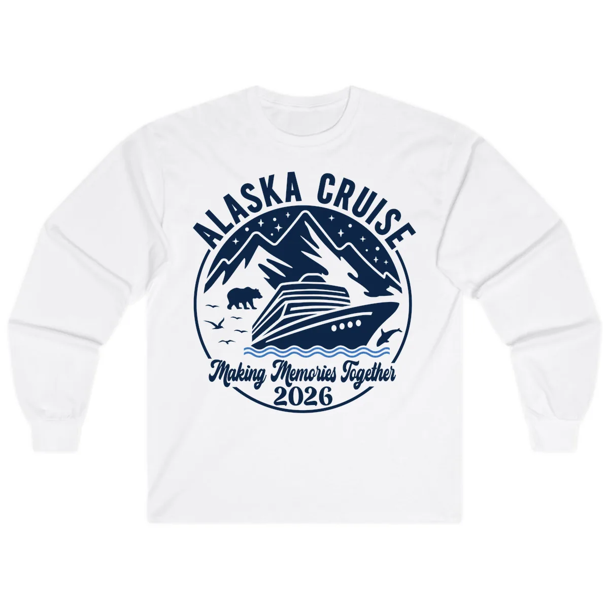 Minimalist Nautical Double Blue Ocean Waves Graphic Long Sleeve in White