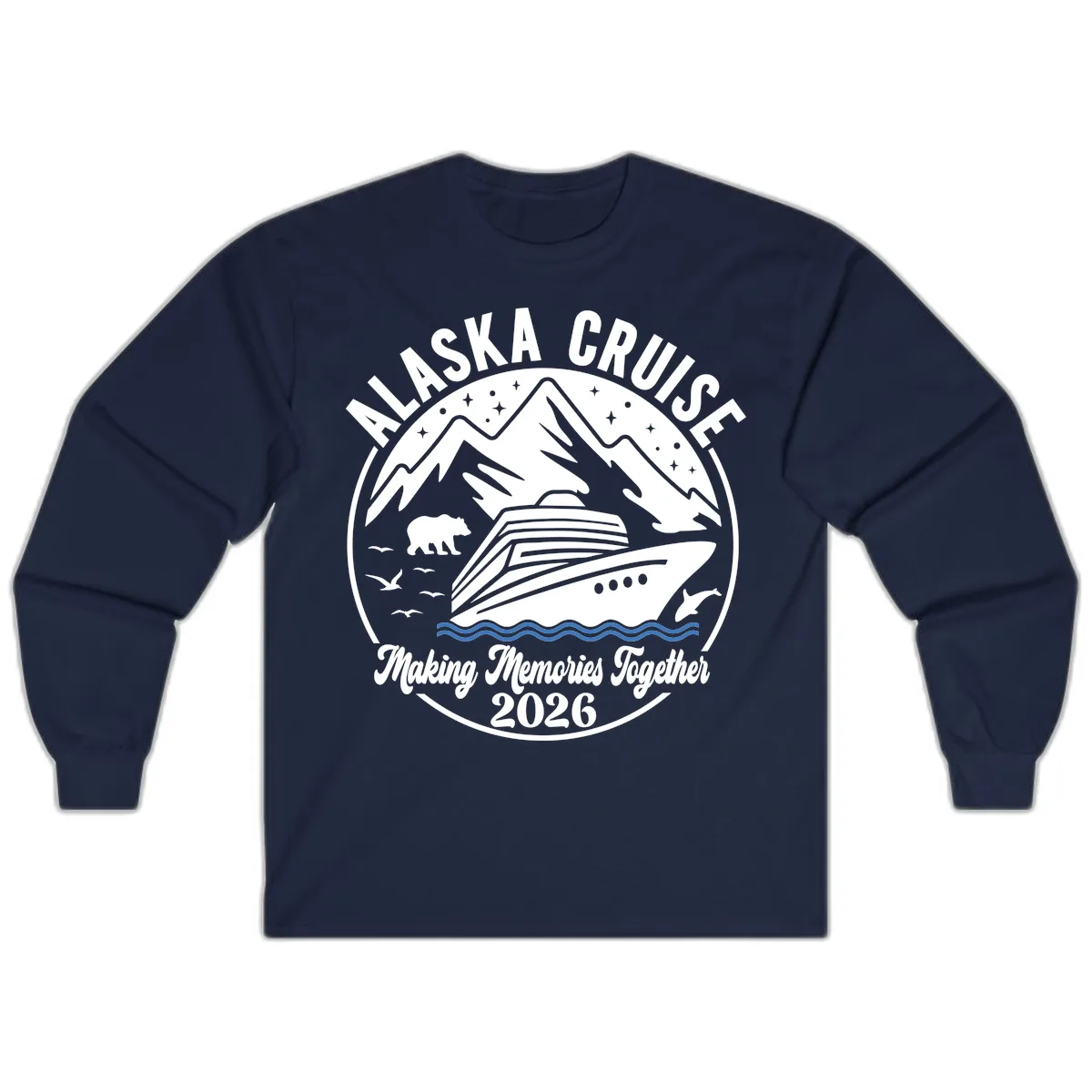 Minimalist Nautical Double Blue Ocean Waves Graphic Long Sleeve in Navy
