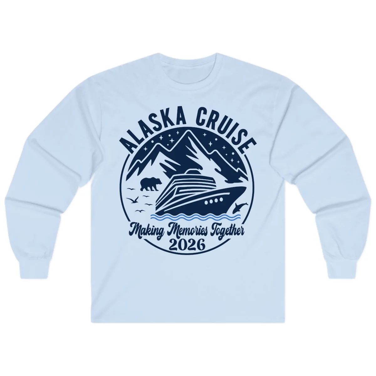 Minimalist Nautical Double Blue Ocean Waves Graphic Long Sleeve in Light Blue