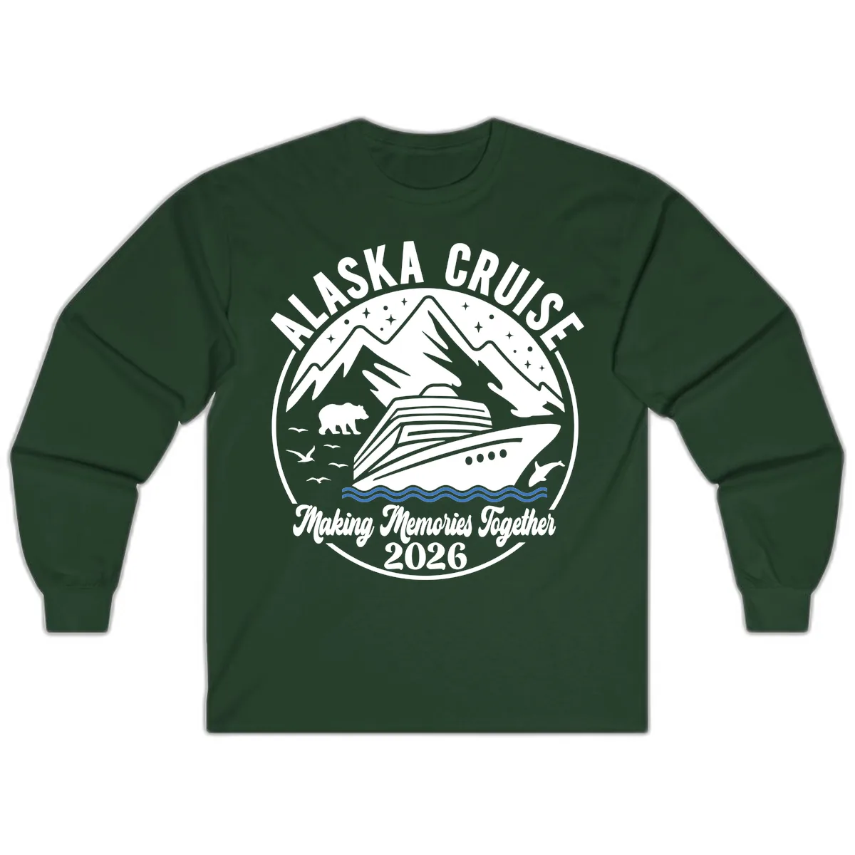 Minimalist Nautical Double Blue Ocean Waves Graphic Long Sleeve in Forest Green