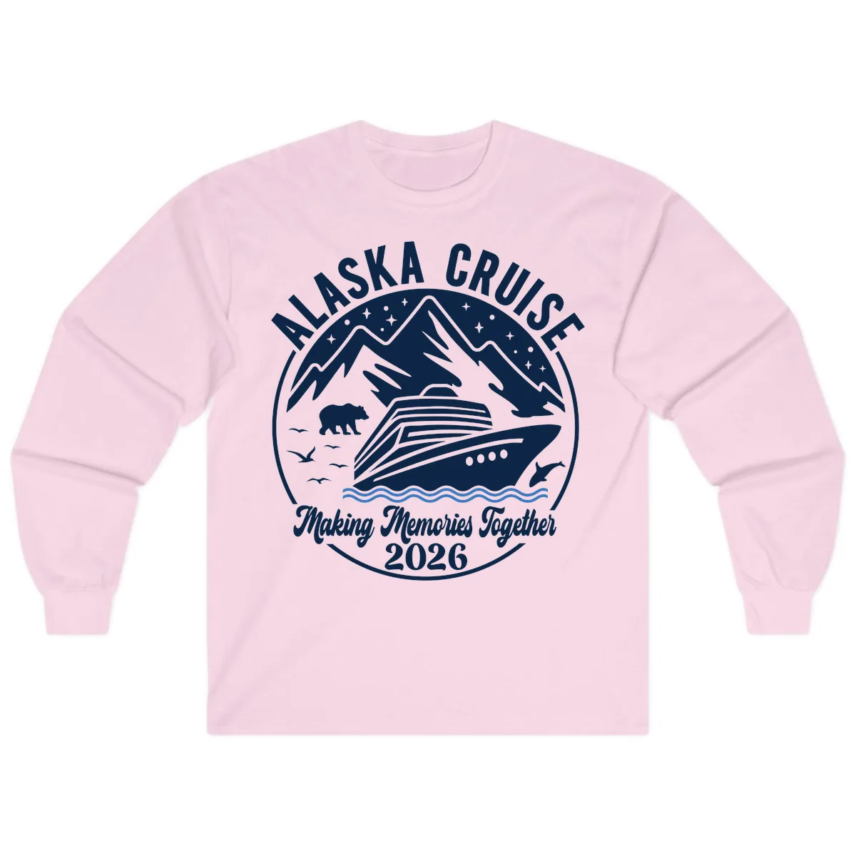 Minimalist Nautical Double Blue Ocean Waves Graphic Long Sleeve in Light Pink