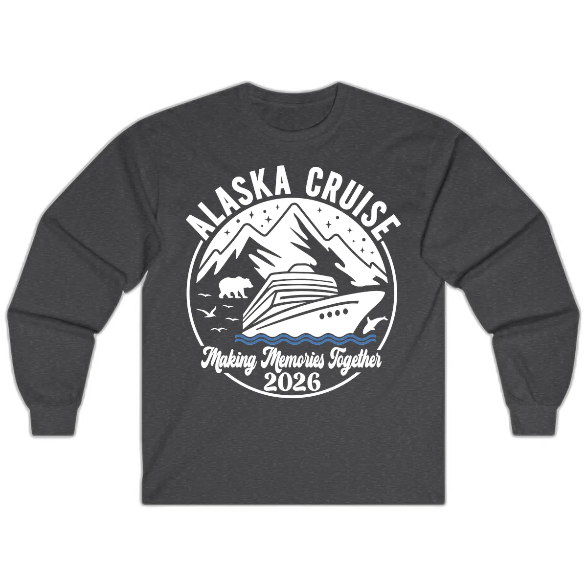 Minimalist Nautical Double Blue Ocean Waves Graphic Long Sleeve in Dark Heather