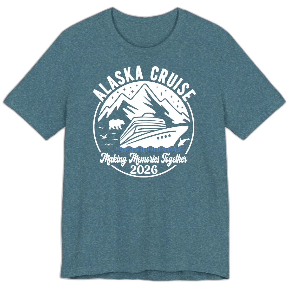 Minimalist Nautical Double Blue Ocean Waves Graphic Premium T-Shirt in Heather Deep Teal
