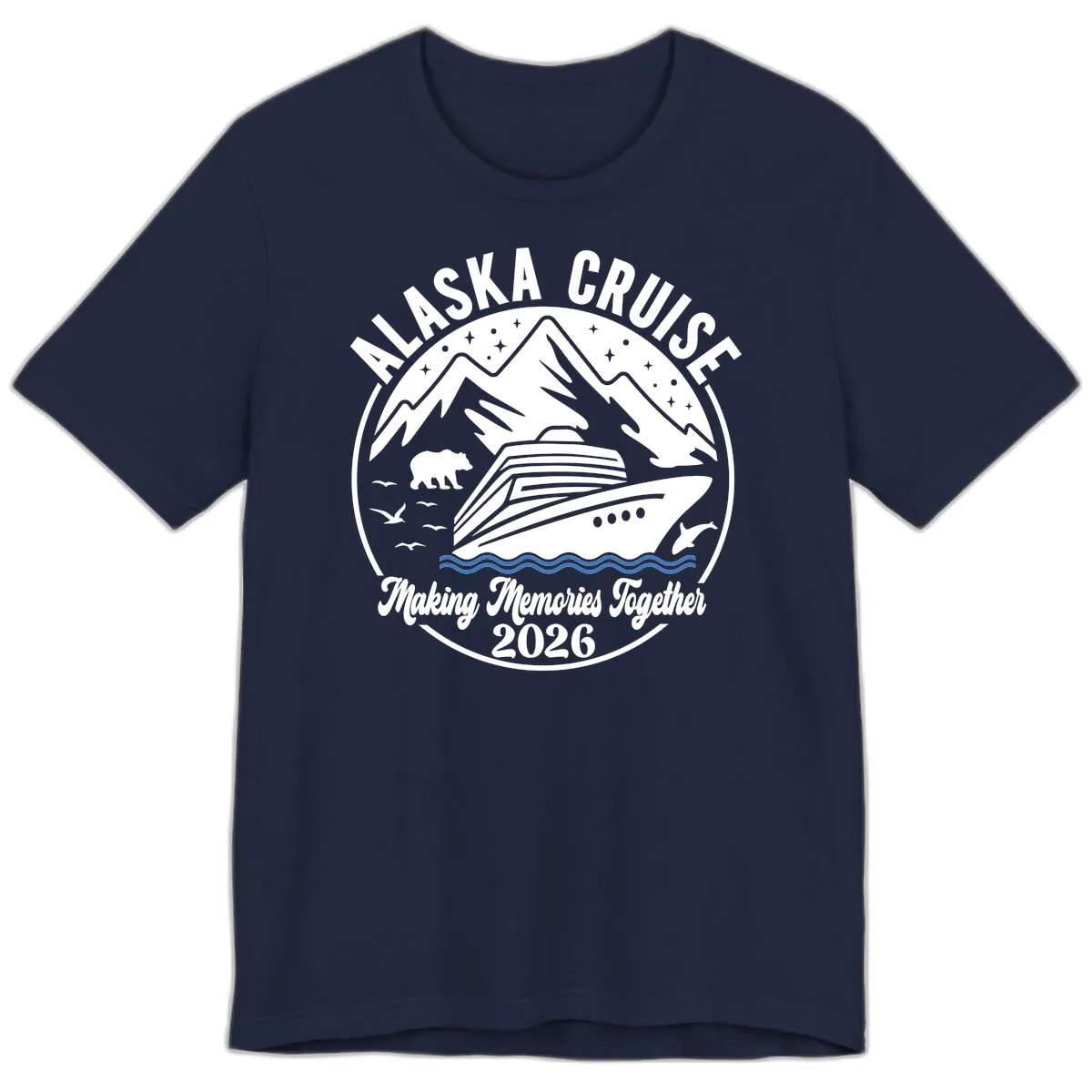Minimalist Nautical Double Blue Ocean Waves Graphic Premium T-Shirt in Navy