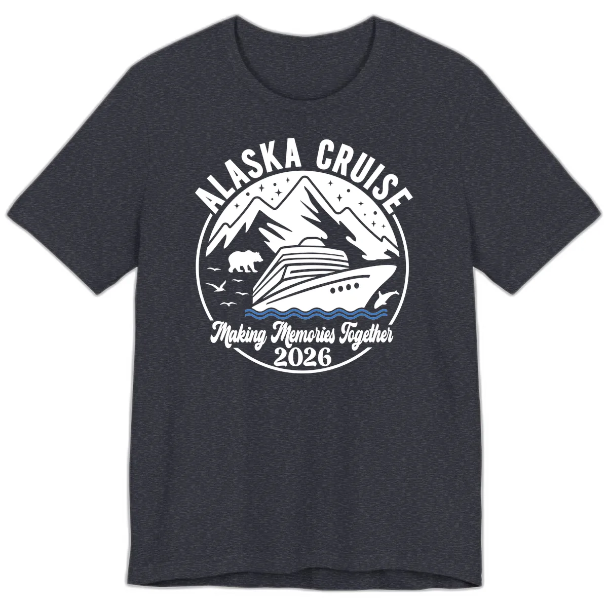 Minimalist Nautical Double Blue Ocean Waves Graphic Premium T-Shirt in Heather Navy