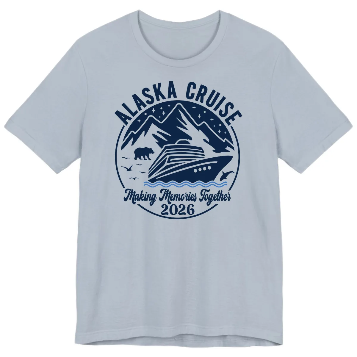 Minimalist Nautical Double Blue Ocean Waves Graphic Premium T-Shirt in Light Blue