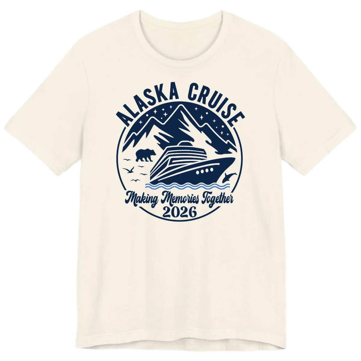 Minimalist Nautical Double Blue Ocean Waves Graphic Premium T-Shirt in Natural