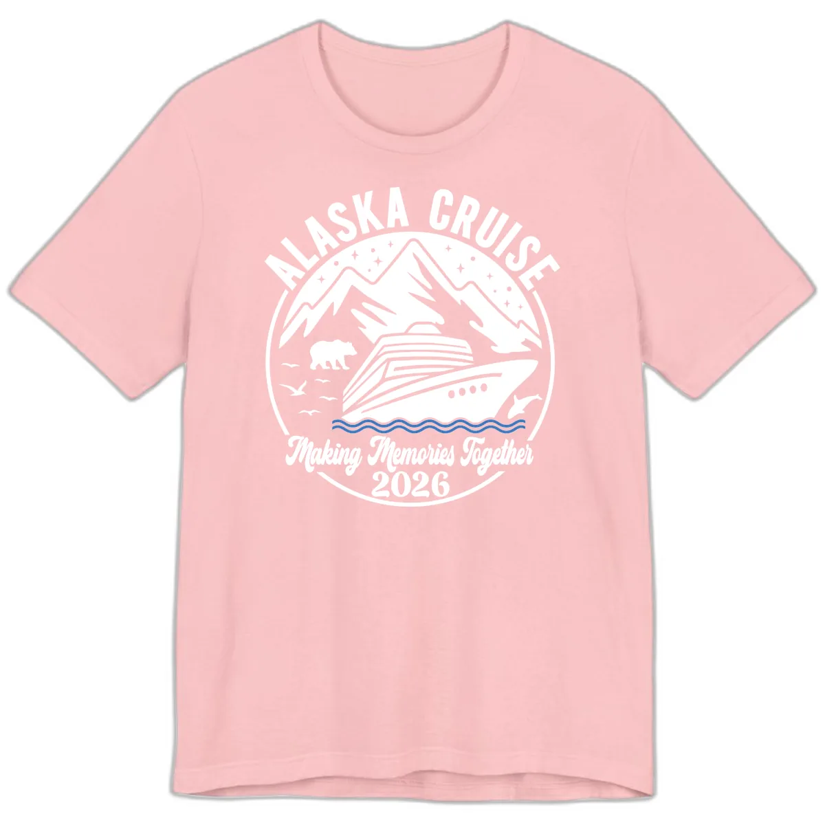 Minimalist Nautical Double Blue Ocean Waves Graphic Premium T-Shirt in Pink