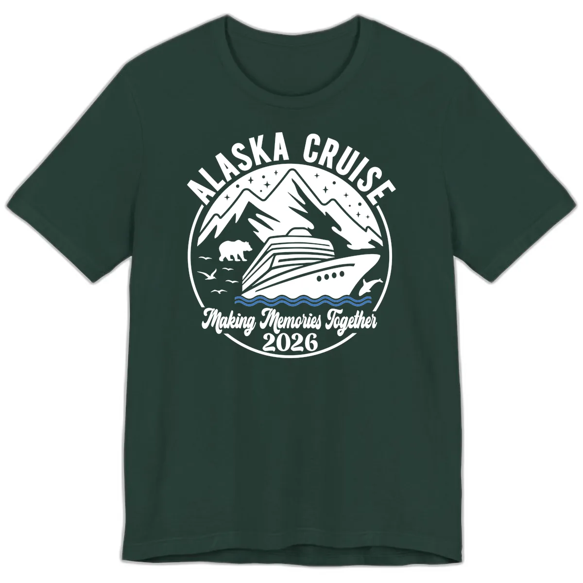 Minimalist Nautical Double Blue Ocean Waves Graphic Premium T-Shirt in Forest