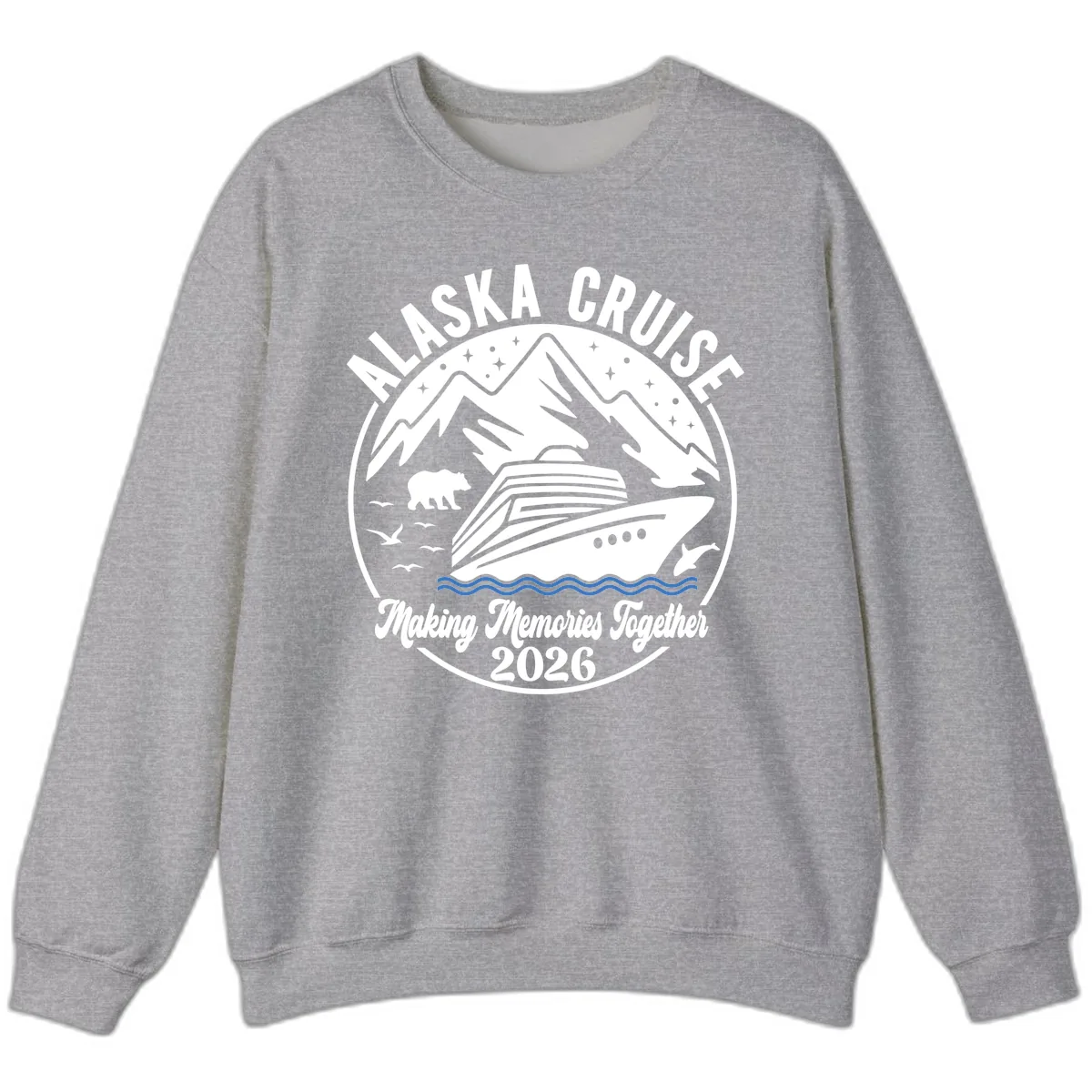 Minimalist Nautical Double Blue Ocean Waves Graphic Sweatshirt in Sport Grey