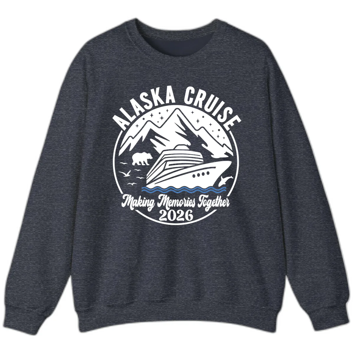 Minimalist Nautical Double Blue Ocean Waves Graphic Sweatshirt in Heather Sport Dark Navy
