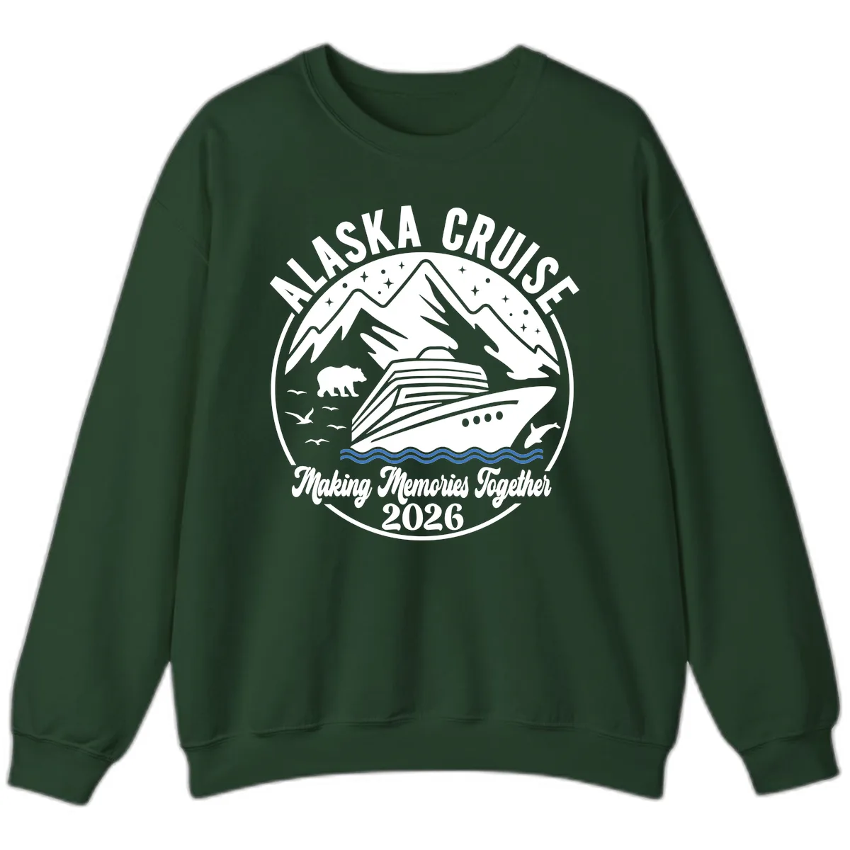 Minimalist Nautical Double Blue Ocean Waves Graphic Sweatshirt in Forest Green