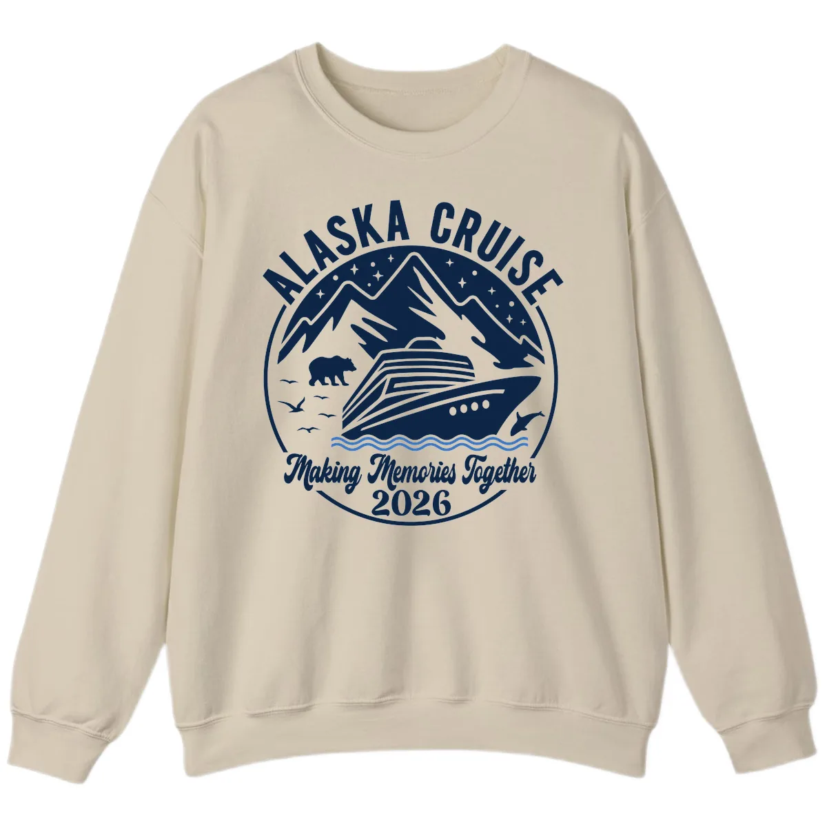 Minimalist Nautical Double Blue Ocean Waves Graphic Sweatshirt in Sand