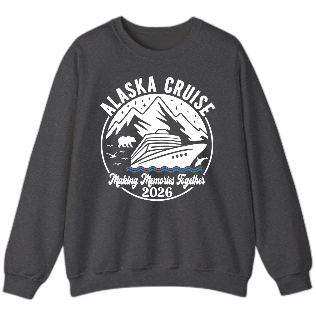 Minimalist Nautical Double Blue Ocean Waves Graphic Sweatshirt in Dark Heather