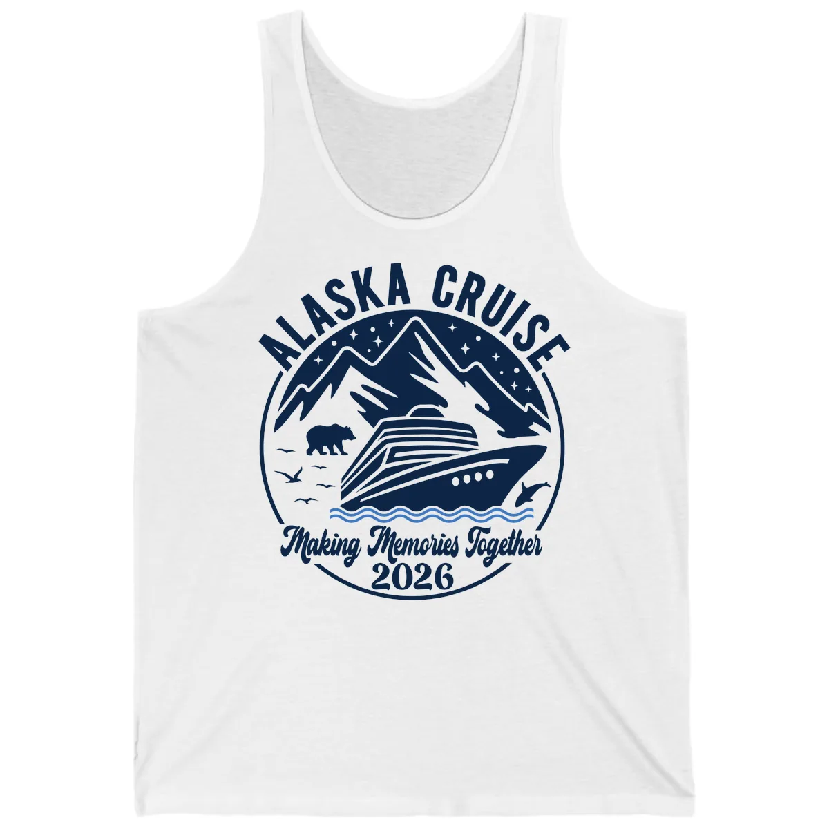 Minimalist Nautical Double Blue Ocean Waves Graphic Tank in White