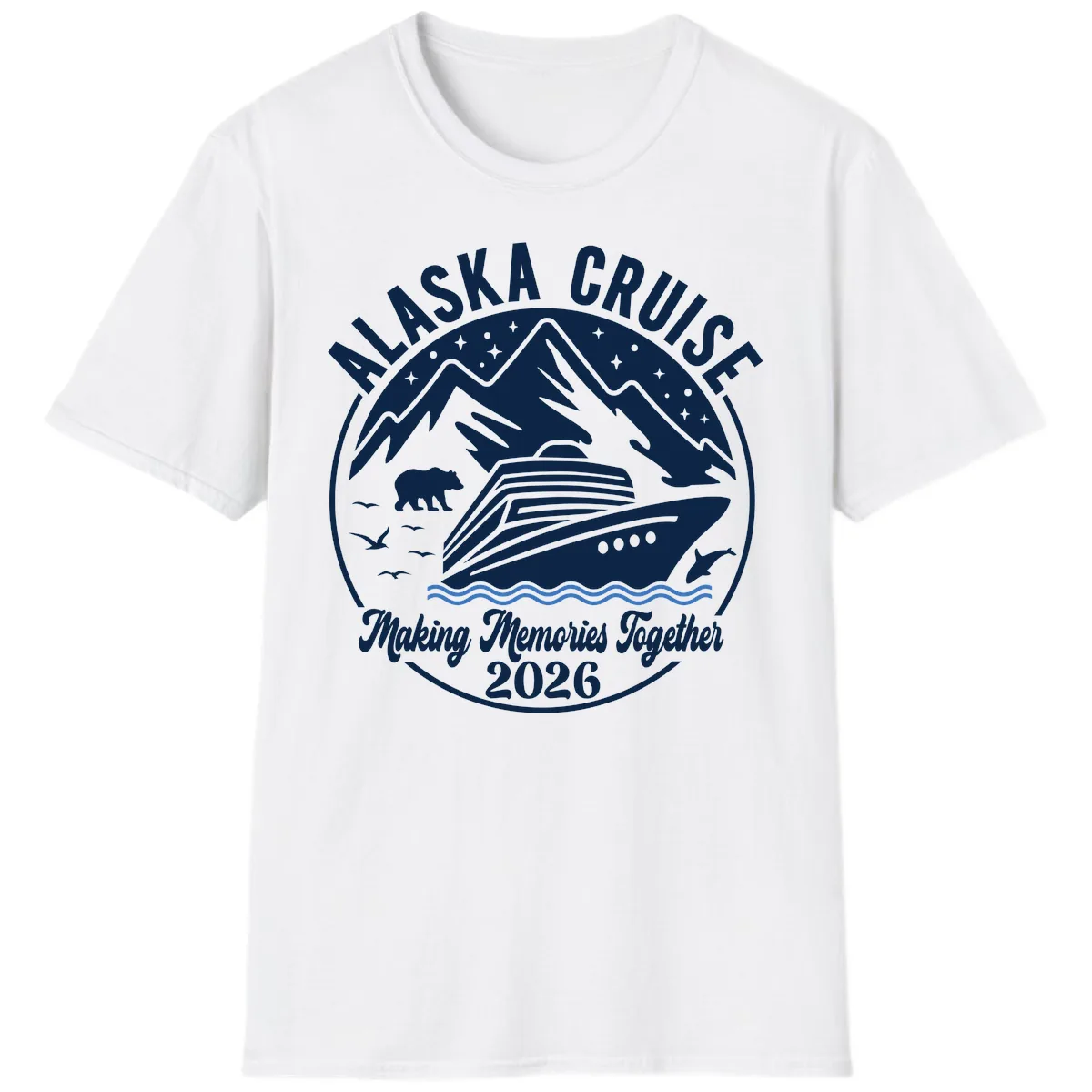 Minimalist Nautical Double Blue Ocean Waves Graphic T-Shirt in White