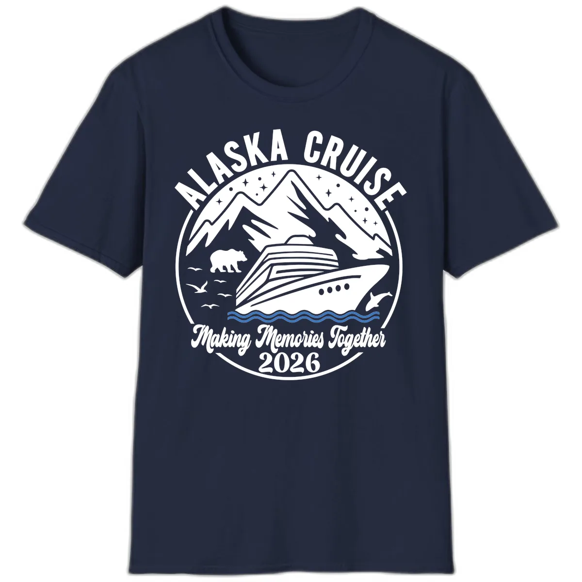 Minimalist Nautical Double Blue Ocean Waves Graphic T-Shirt in Navy