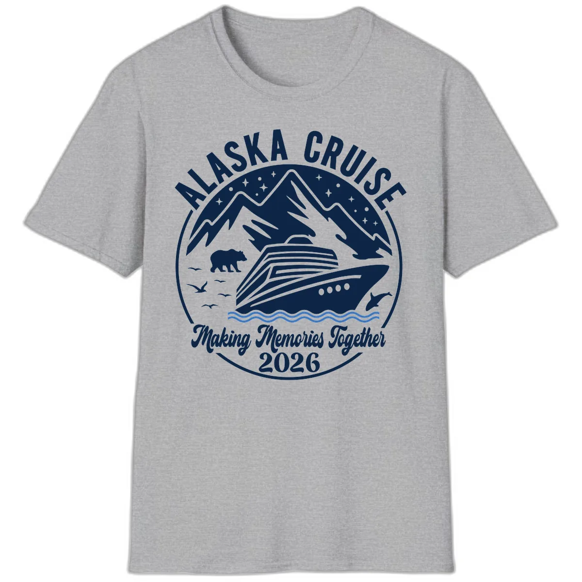 Minimalist Nautical Double Blue Ocean Waves Graphic T-Shirt in Sport Grey