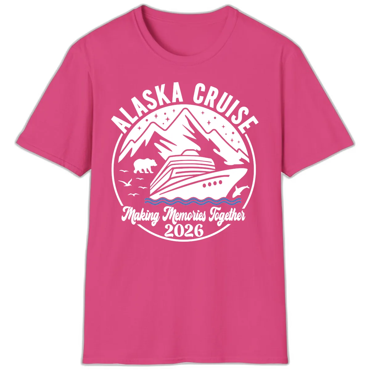 Minimalist Nautical Double Blue Ocean Waves Graphic T-Shirt in Heliconia