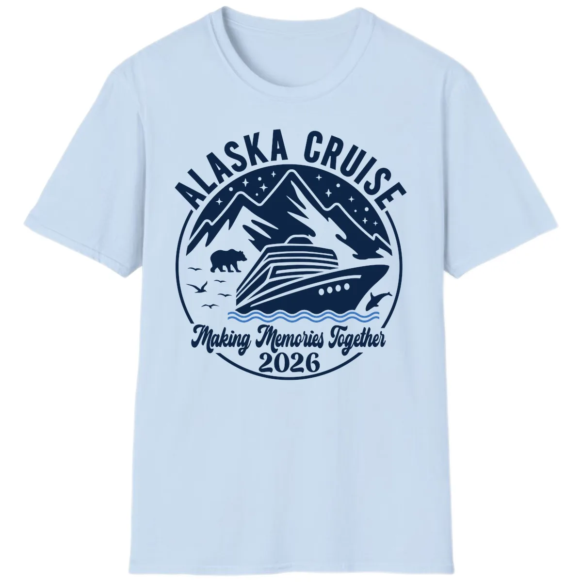 Minimalist Nautical Double Blue Ocean Waves Graphic T-Shirt in Light Blue