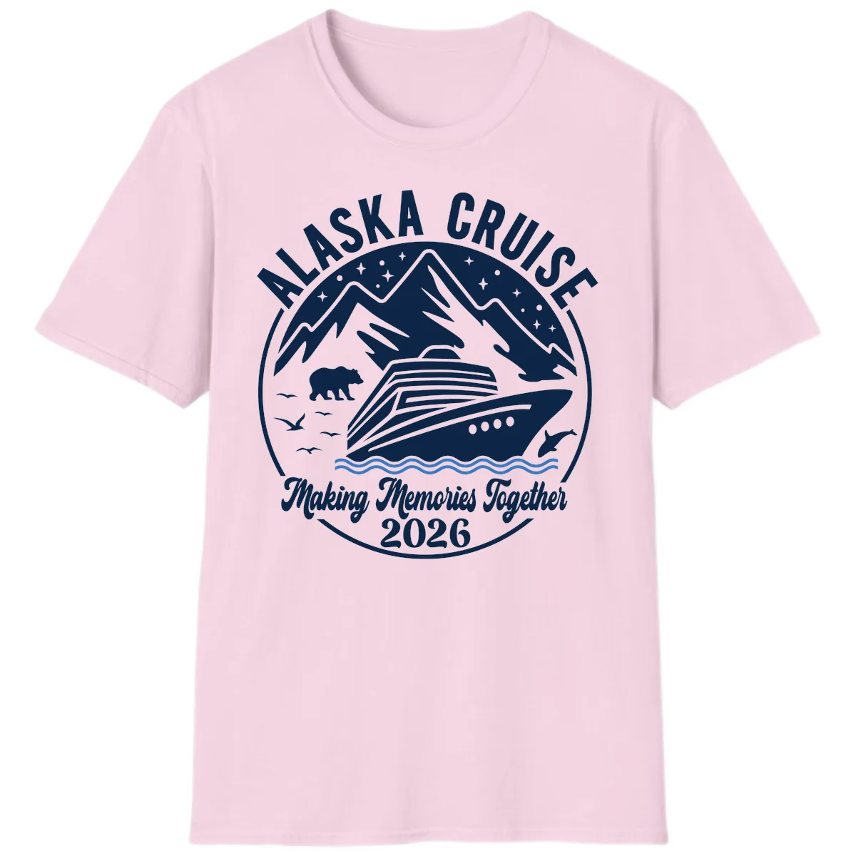 Minimalist Nautical Double Blue Ocean Waves Graphic T-Shirt in Light Pink