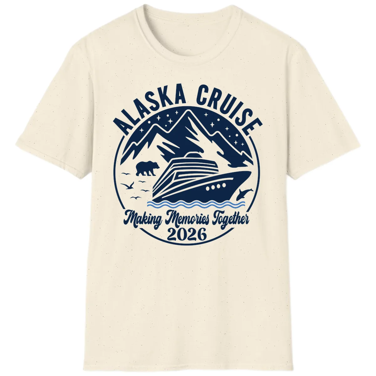 Minimalist Nautical Double Blue Ocean Waves Graphic T-Shirt in Natural