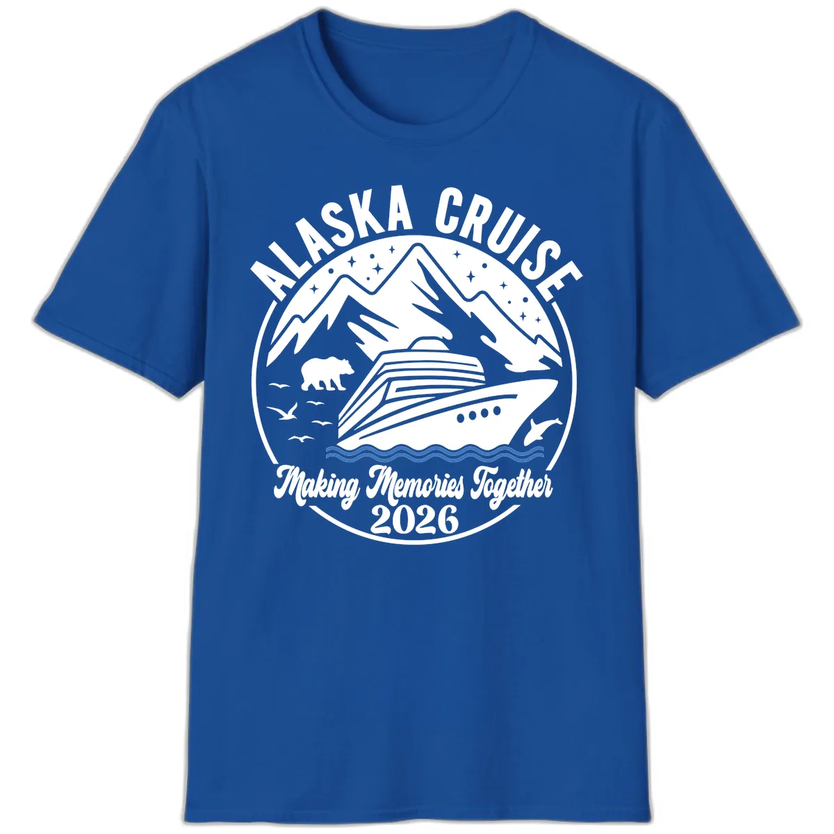 Minimalist Nautical Double Blue Ocean Waves Graphic T-Shirt in Royal