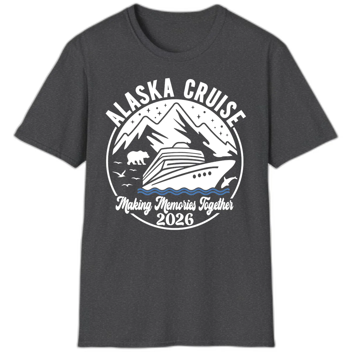 Minimalist Nautical Double Blue Ocean Waves Graphic T-Shirt in Dark Heather