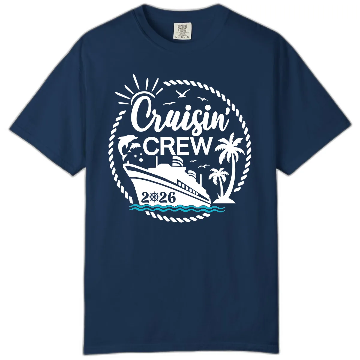 Cruisin' Crew 2026 Tropical Nautical Badge Comfort Color in Navy