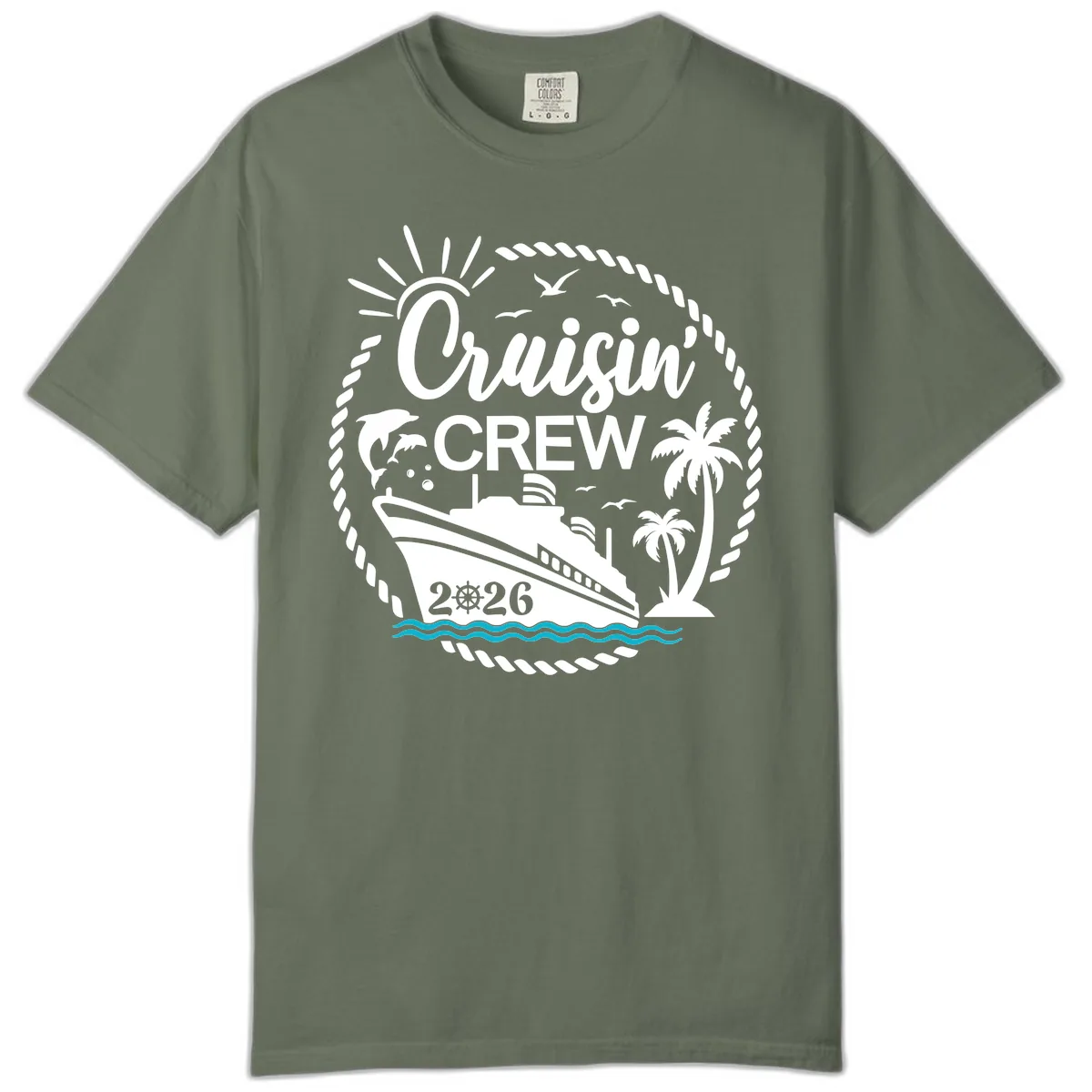 Cruisin' Crew 2026 Tropical Nautical Badge Comfort Color in Moss