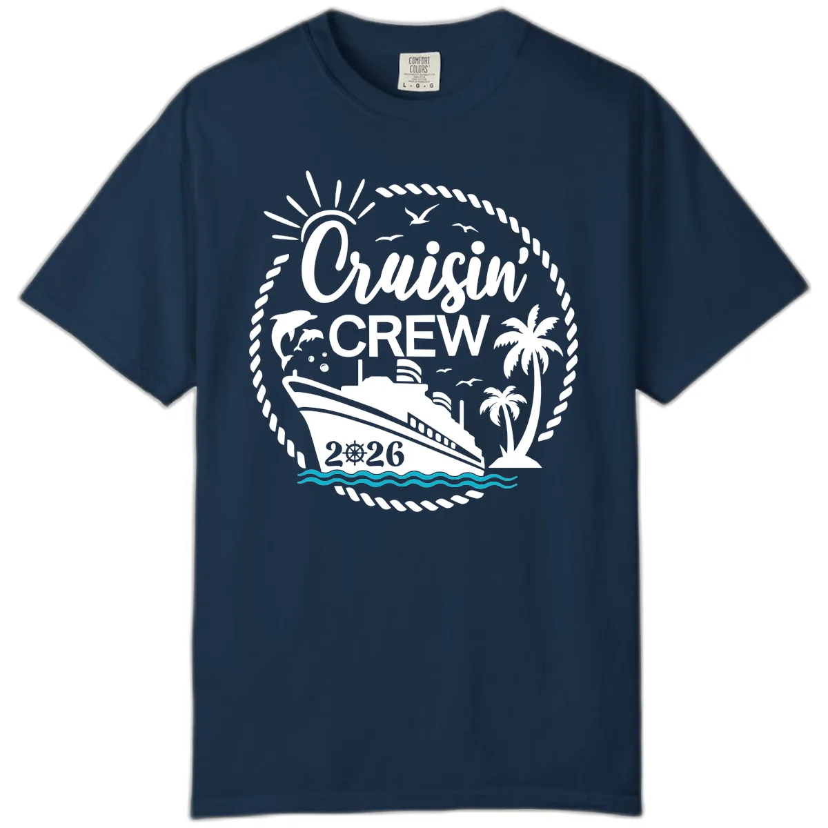 Cruisin' Crew 2026 Tropical Nautical Badge Comfort Color in True Navy