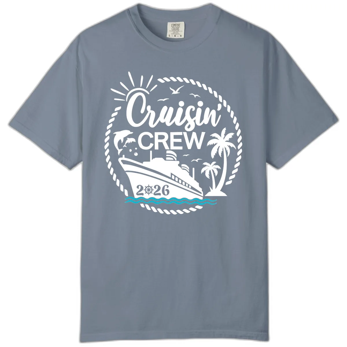 Cruisin' Crew 2026 Tropical Nautical Badge Comfort Color in Blue Jean